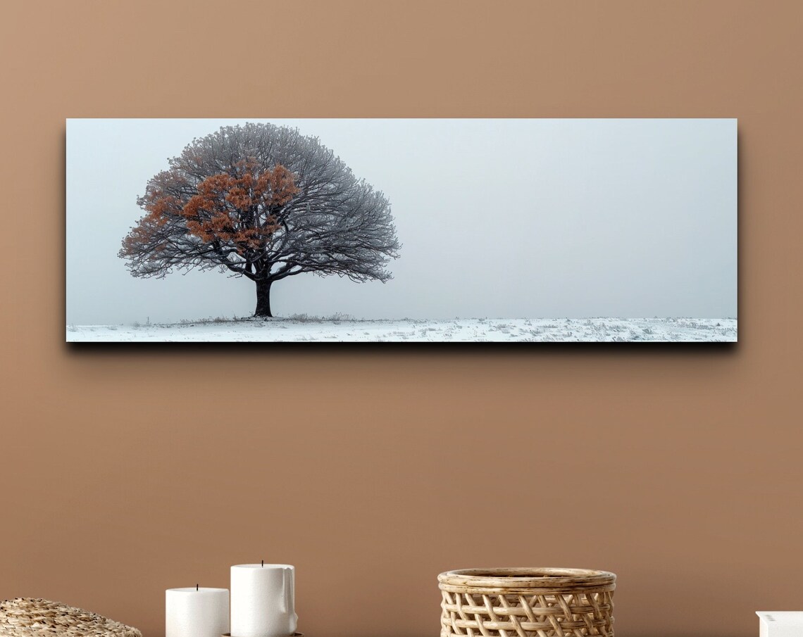 Minimalist Lone Tree Art Print, Panoramic Nature Decor