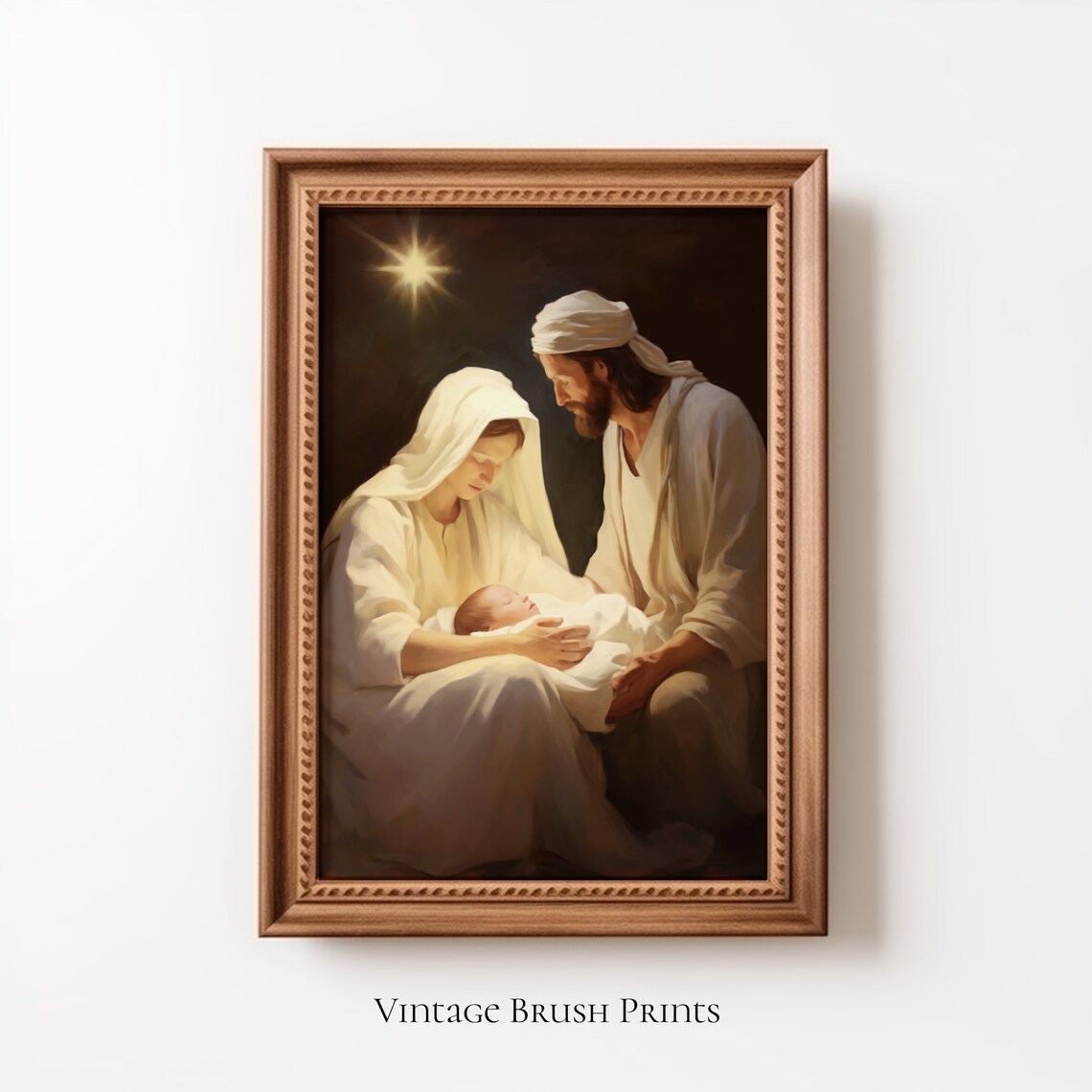 Nativity Scene Painting Mary Joseph Baby Jesus Star Christmas Poster