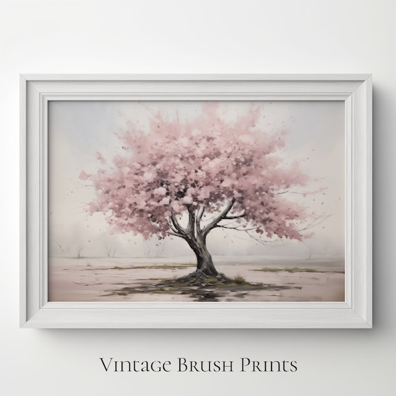 Pink Cherry Blossom Tree Vintage Spring Floral Landscape Poster