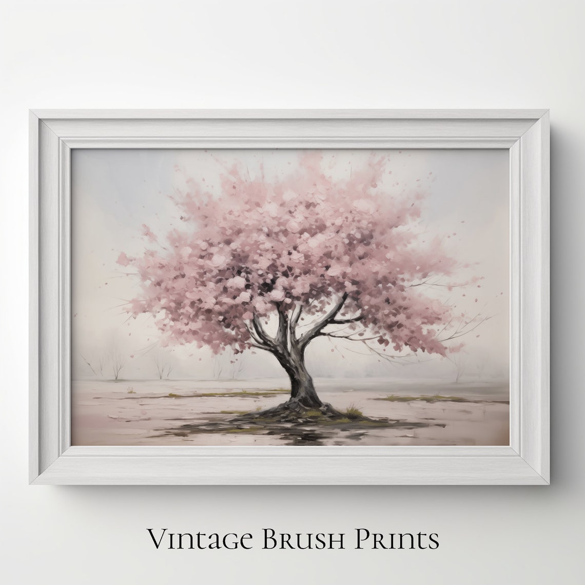 Pink Cherry Blossom Tree Vintage Spring Floral Landscape Poster