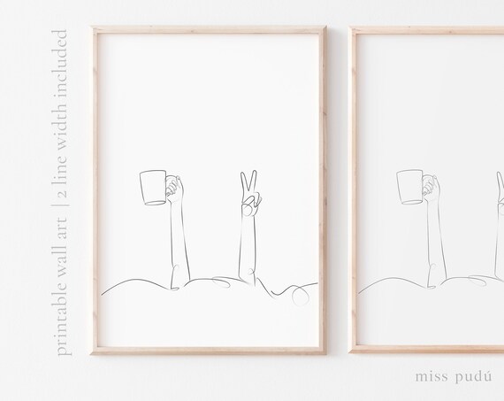 Morning Coffee Single Line Drawing, Scandinavian Art Print