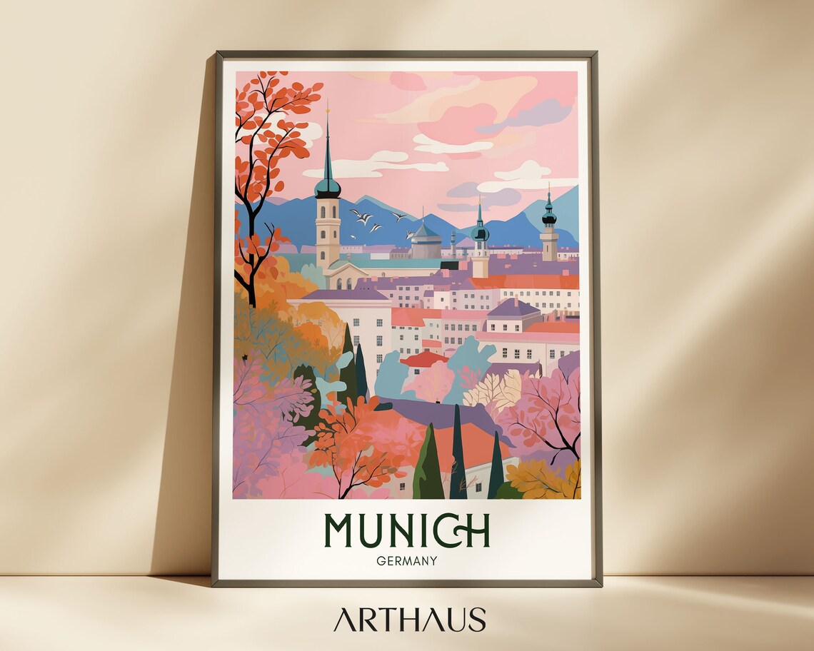 Munich Travel Poster, Mid Century European Cities