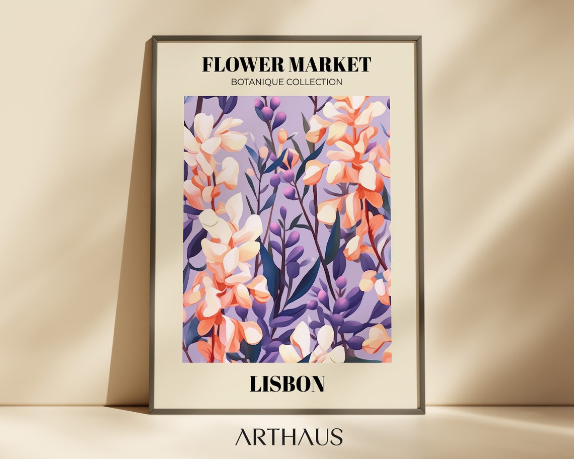 Flower Market Lisbon Print Purple Floral Print Flower Market Prints Trendy Wall Art Botanical Wall Art Flower Poster Art