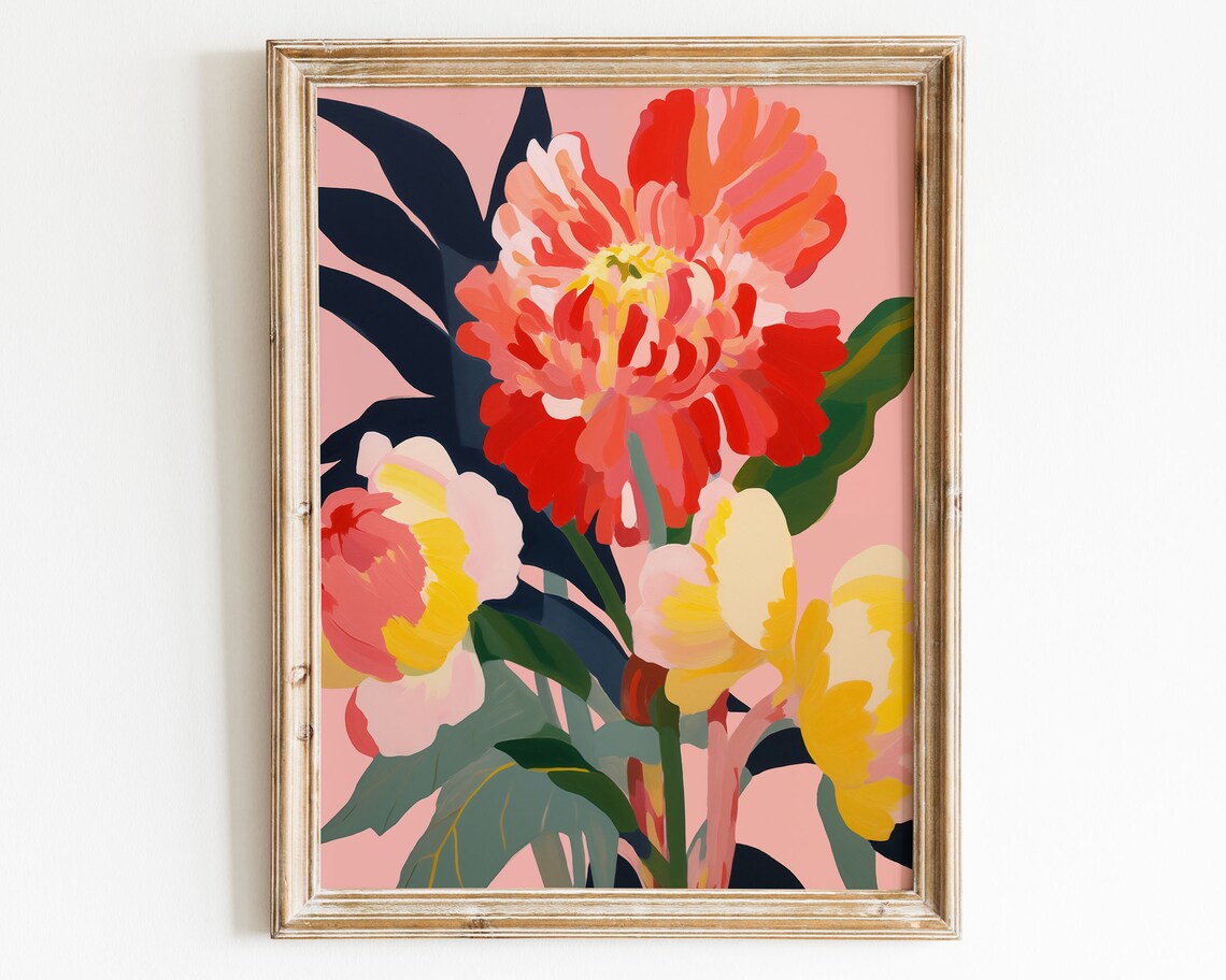 Pink Peony Blossom Modern Floral Botanical Art Elegant Print - Image 2