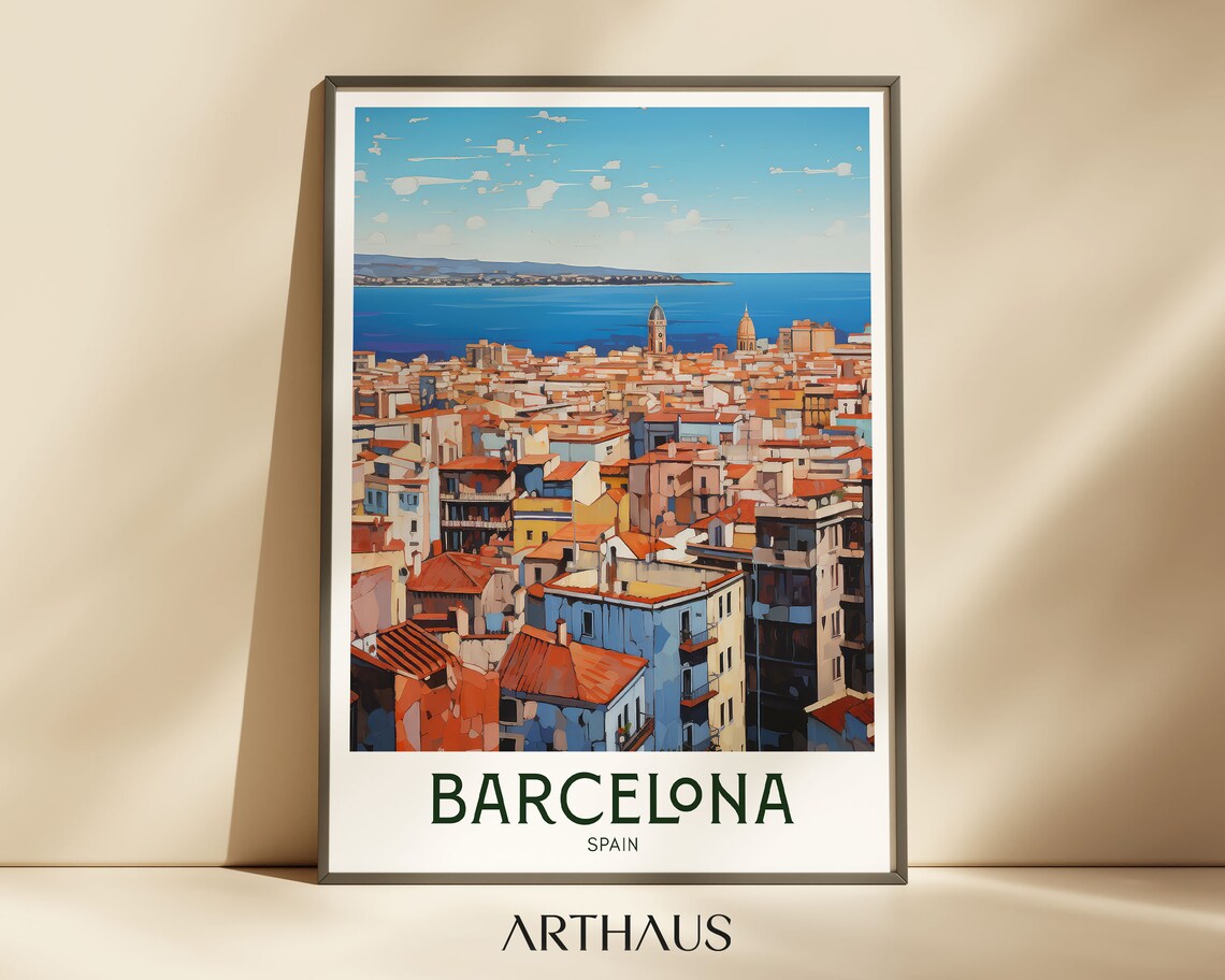 Barcelona Travel Poster, Mid-Century Modern Art Print