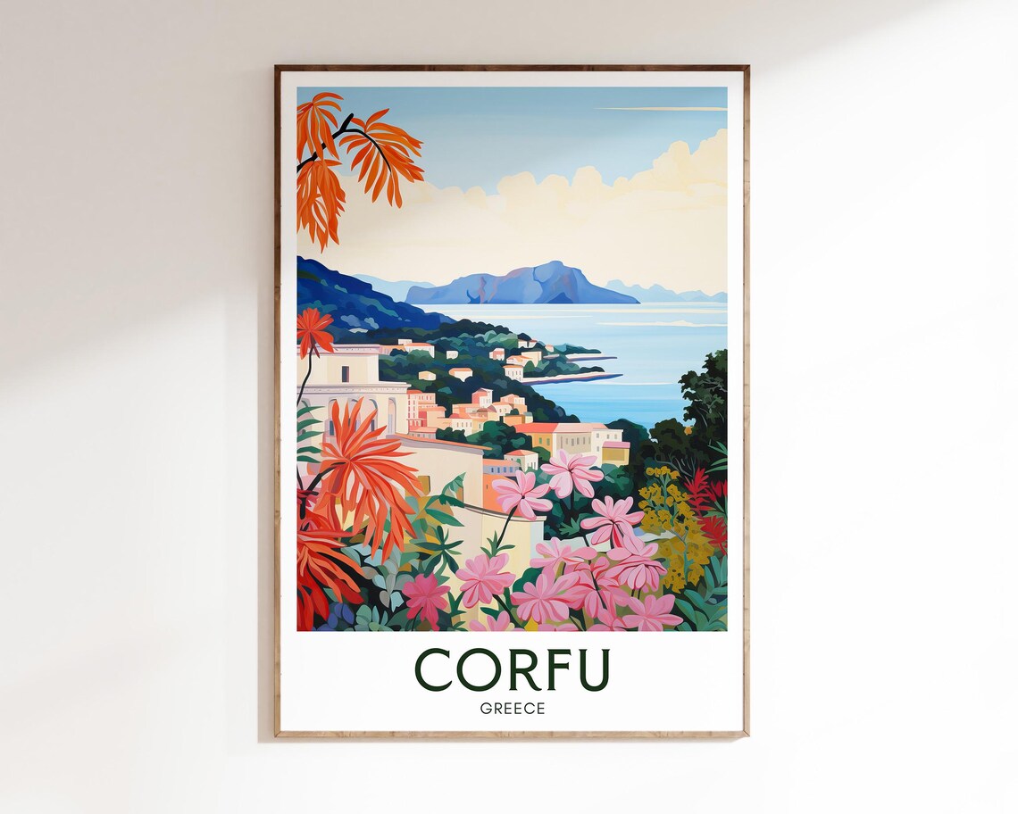 Corfu Travel Poster, Maximal Mid-Century Decor - Image 3