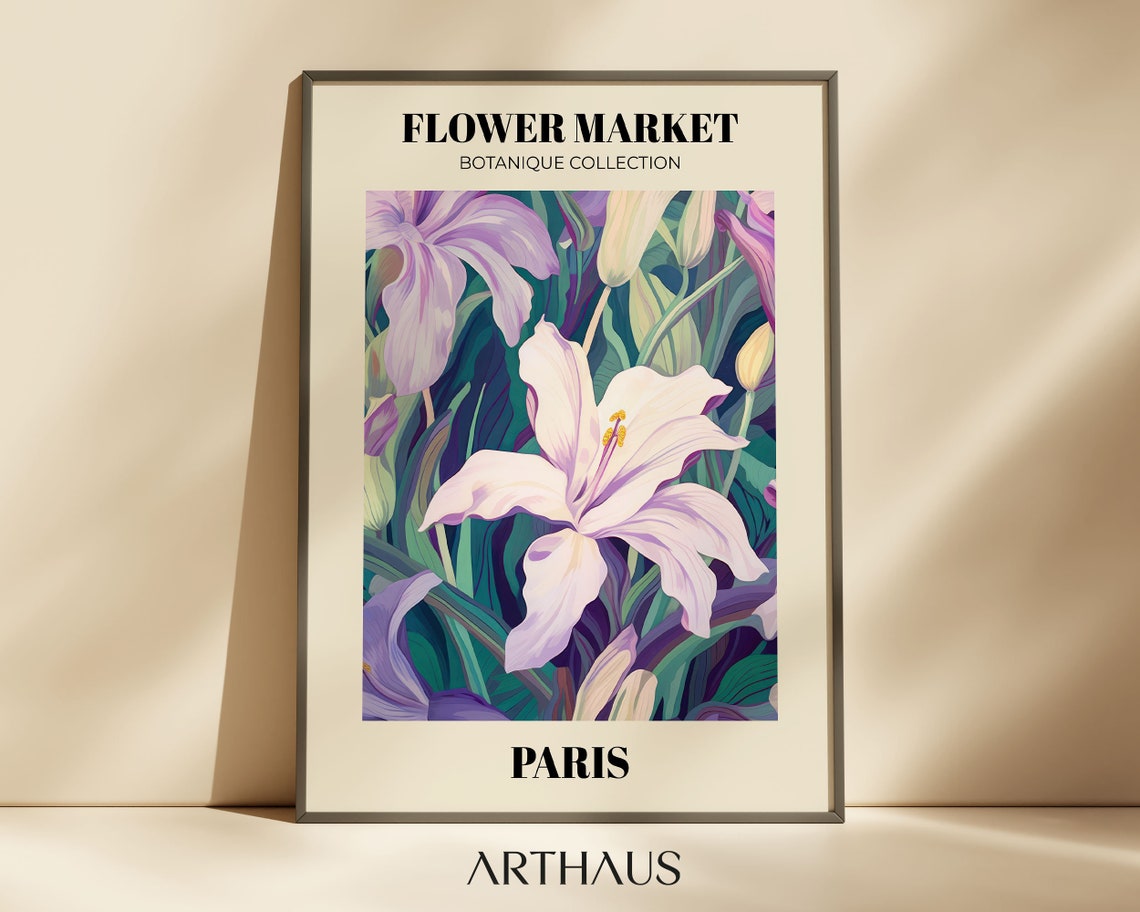 Flower Market Paris White Lily Botanical Illustration Art Print