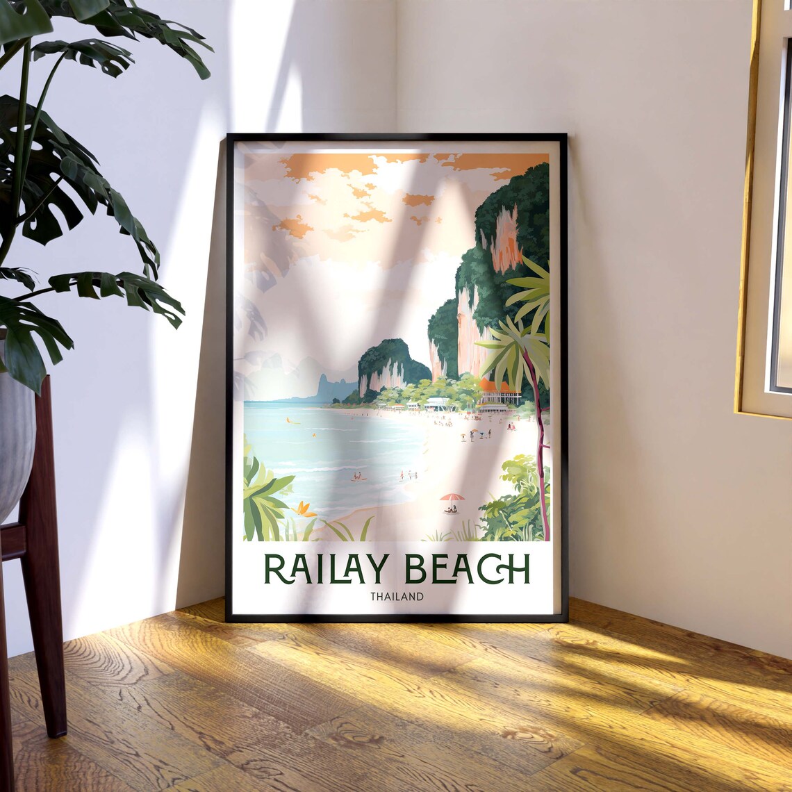 Railay Beach Thailand Coastal Paradise Vintage Travel Art Print - Image 2