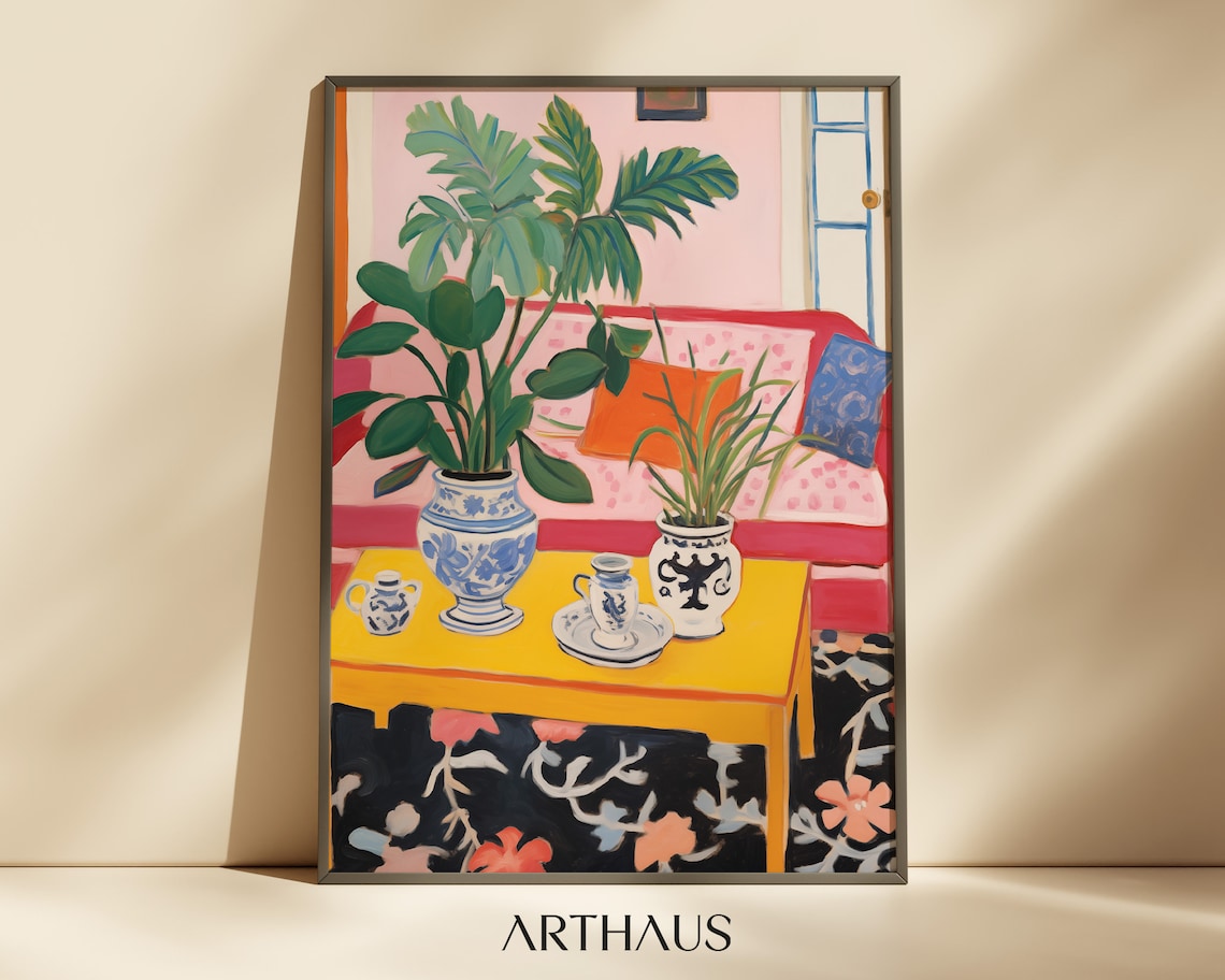 Matisse Style Interior Plants Vases Colorful Still Life Art Print