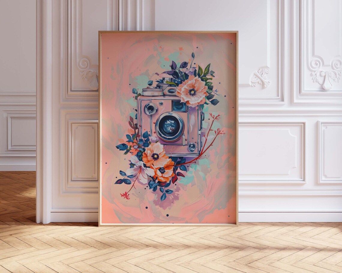 Pink Retro Camera With Flowers Dopamine Aesthetic Art Poster - Image 3