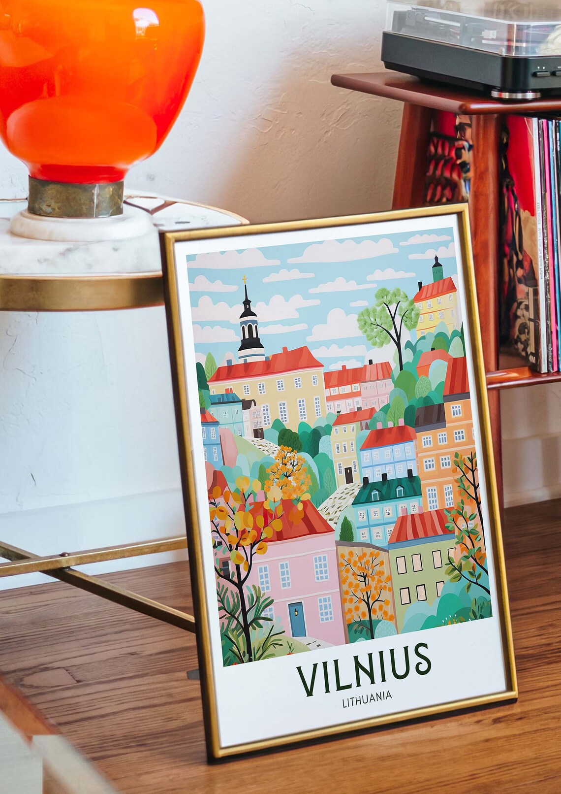 Vilnius Lithuania Bright Colorful Old Town Cityscape Travel Poster - Image 2