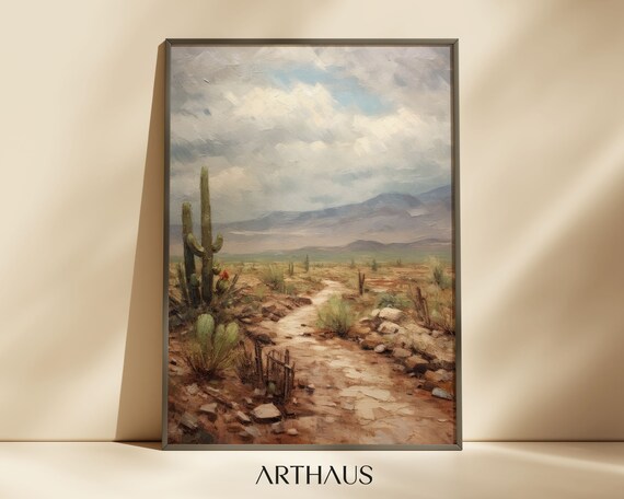 Desert Oil Painting Southwestern Art Print Vintage Wall Art Warm Tone Landscape Print Vintage Desert Wall Art