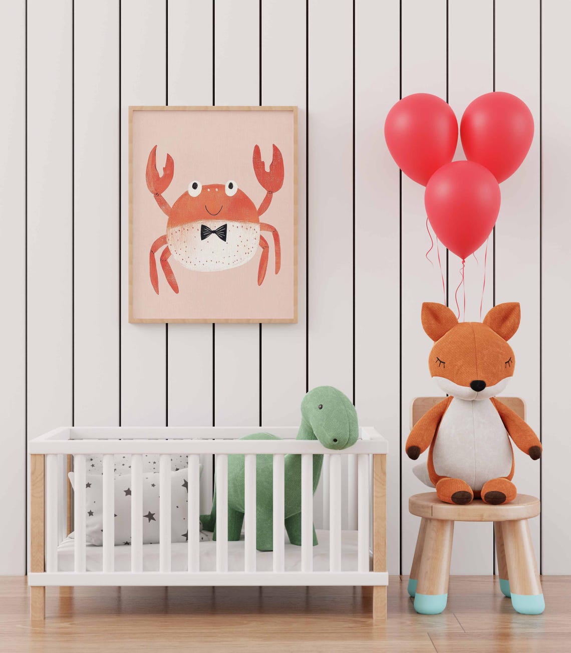 Cute Baby Red Crab Wearing Bow Tie Pink Nursery Coastal Wall Art - Image 3