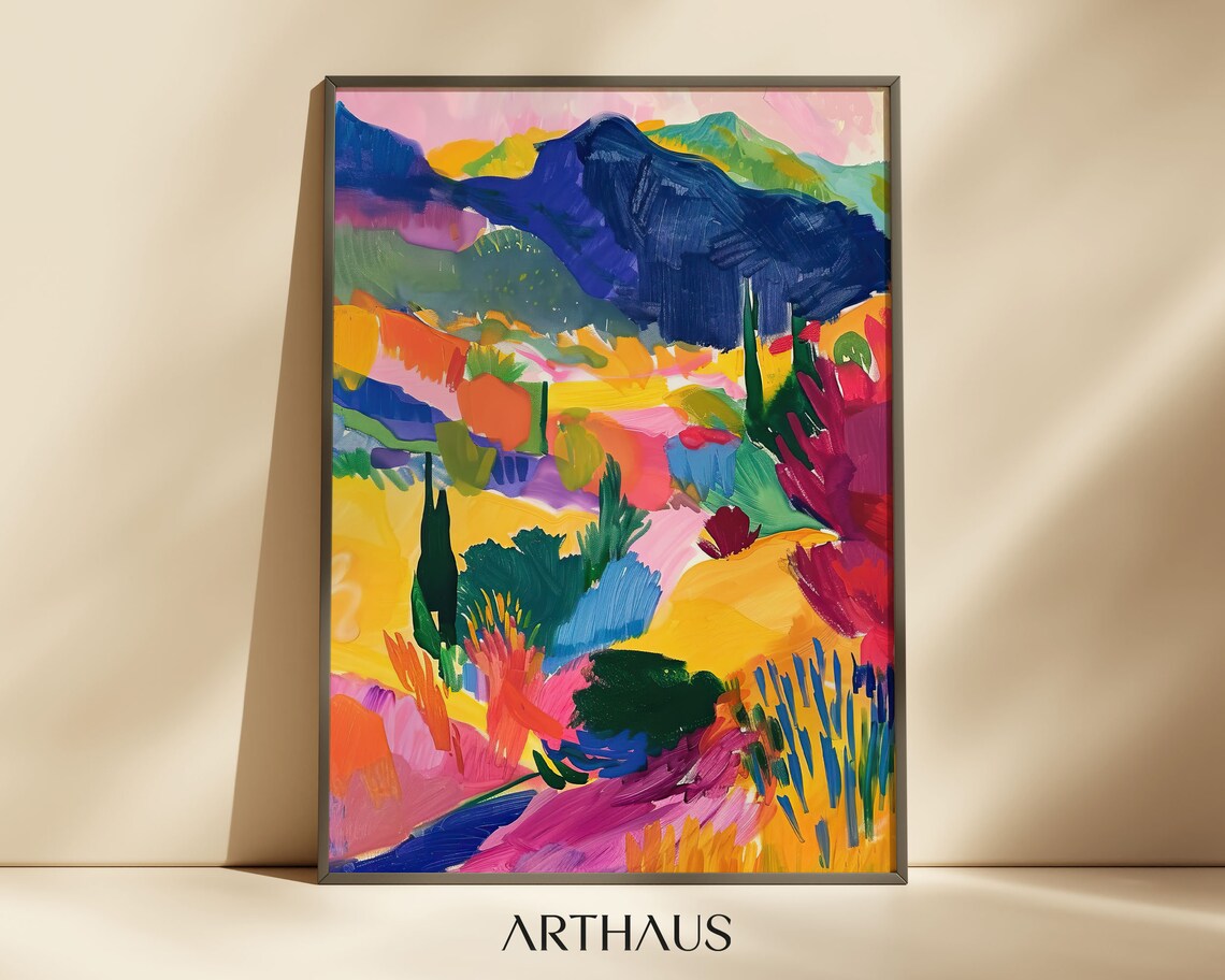 Fauvist Abstract Mountain Landscape Bold Color Brushstrokes Print