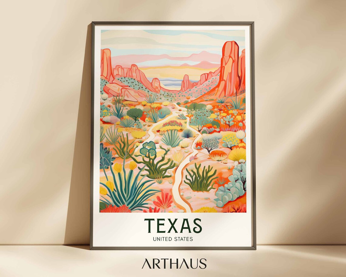 Texas United States Desert Cactus Sunset Vintage Travel Poster