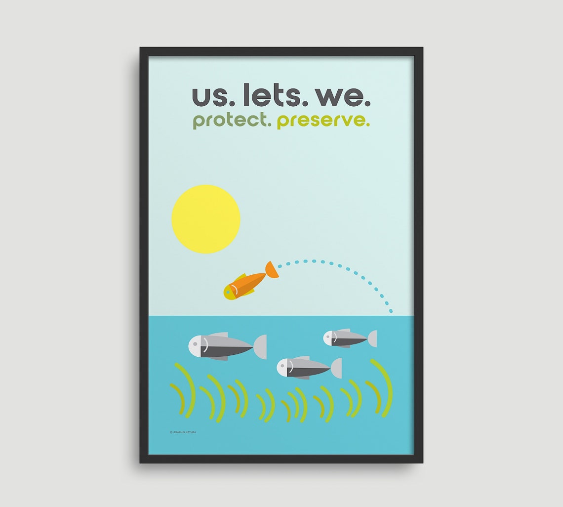 Protect Preserve Leaping Fish Conservation Wildlife Scene Poster