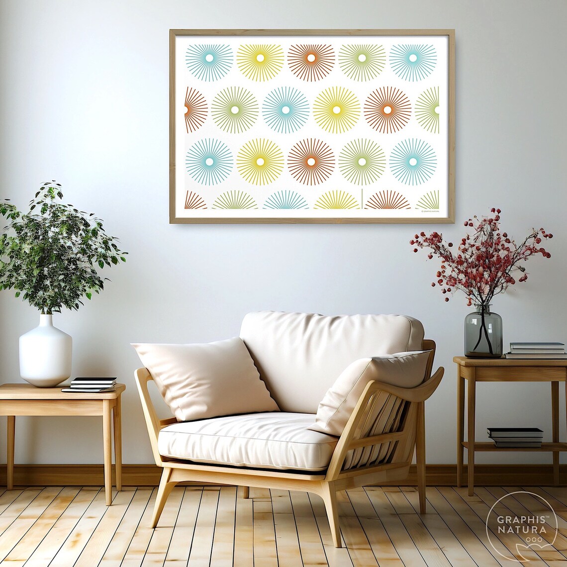 Colorful Retro Sunburst Flower Grid on White Botanical Art Poster - Image 5