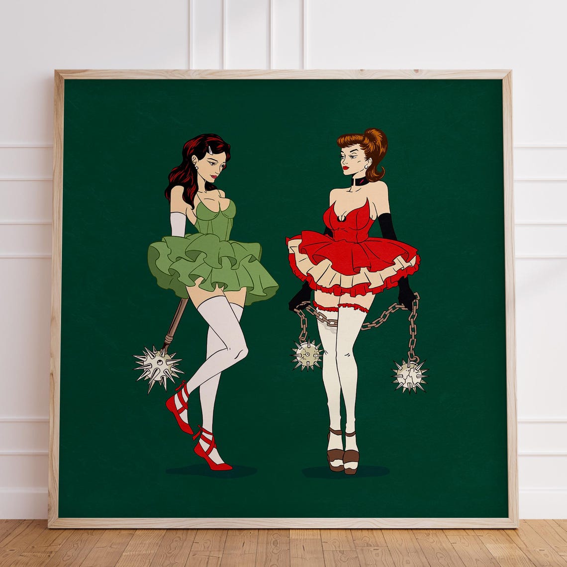 Retro Pin Up Burlesque Christmas Dancers Festive Holiday Art Poster
