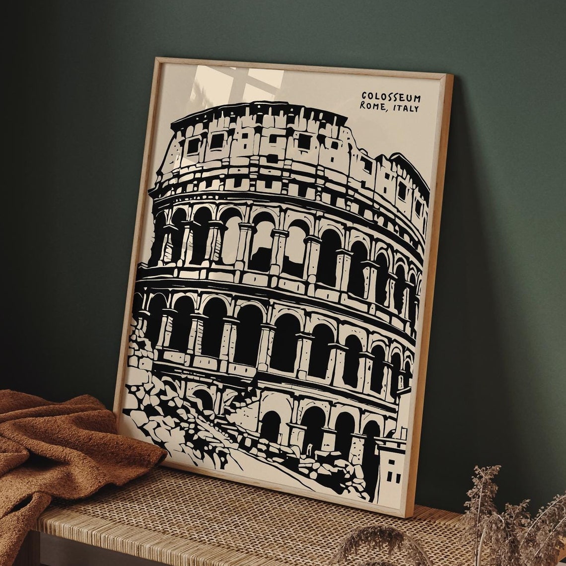 Dramatic Bold Colosseum Rome Italy Black Ink Landmark Poster