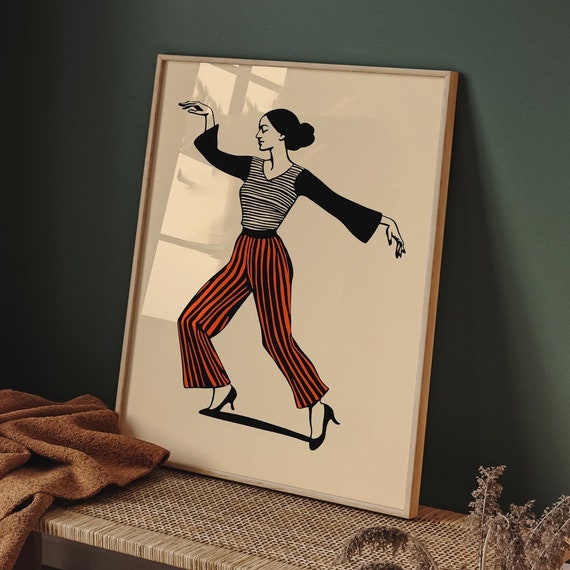 Dancing Girl Poster Retro Dancer Art Print Gift For Dance Lovers Farmhouse Wall Decor Rustic Print Mailed Poster Contemporary Wall Art