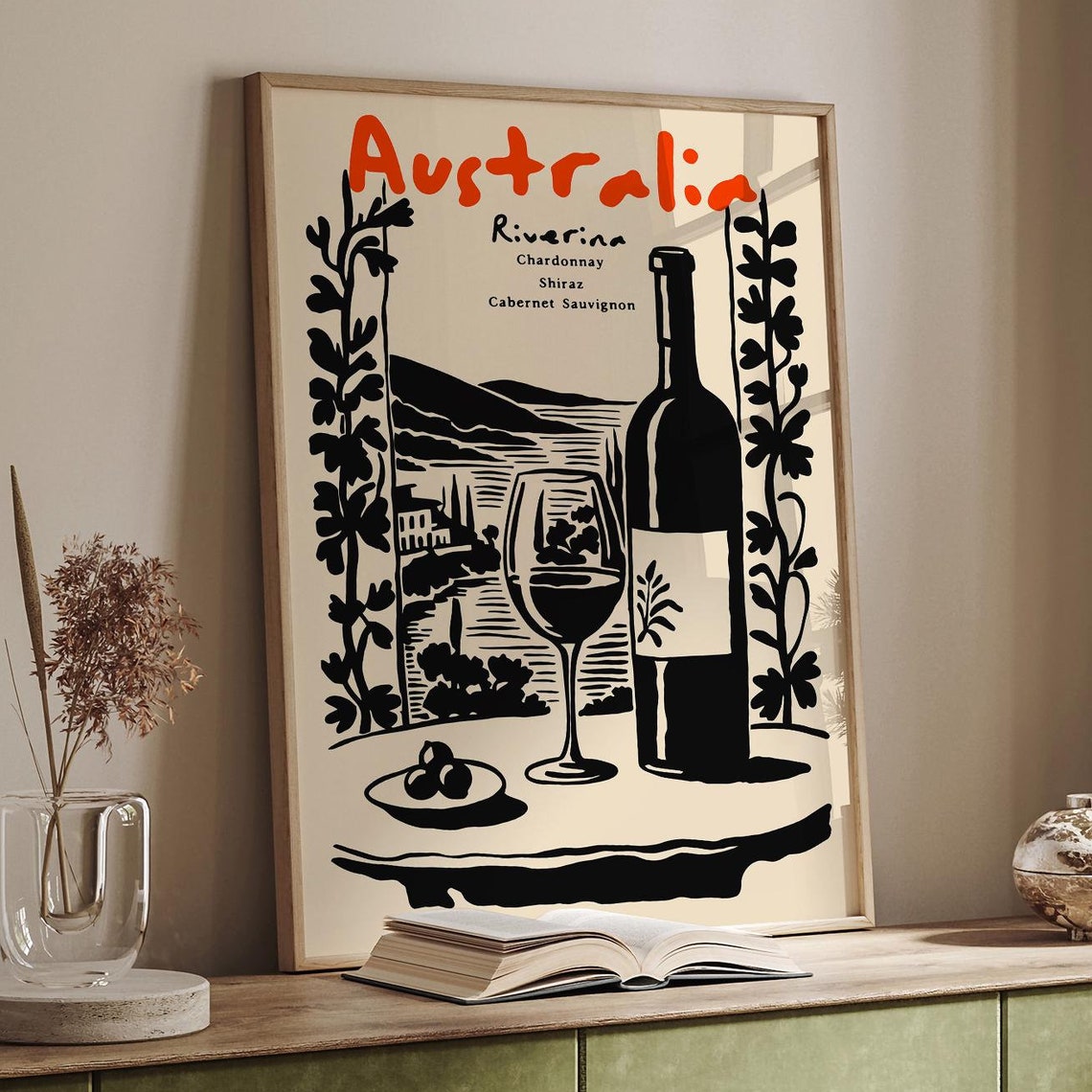 Australia Riverina Wine Region Bottle Glass Vineyard Art Poster