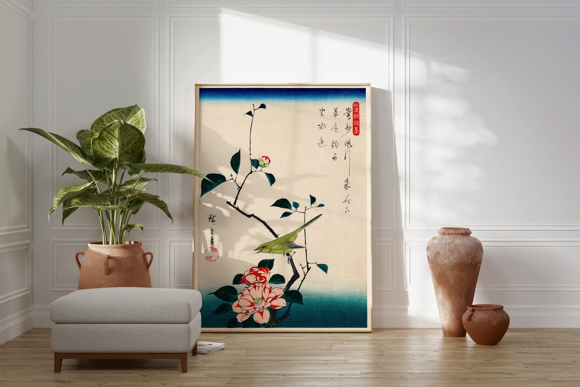 Hiroshige Camellia And Warbler Japanese Woodblock Bird Wall Art - Image 3