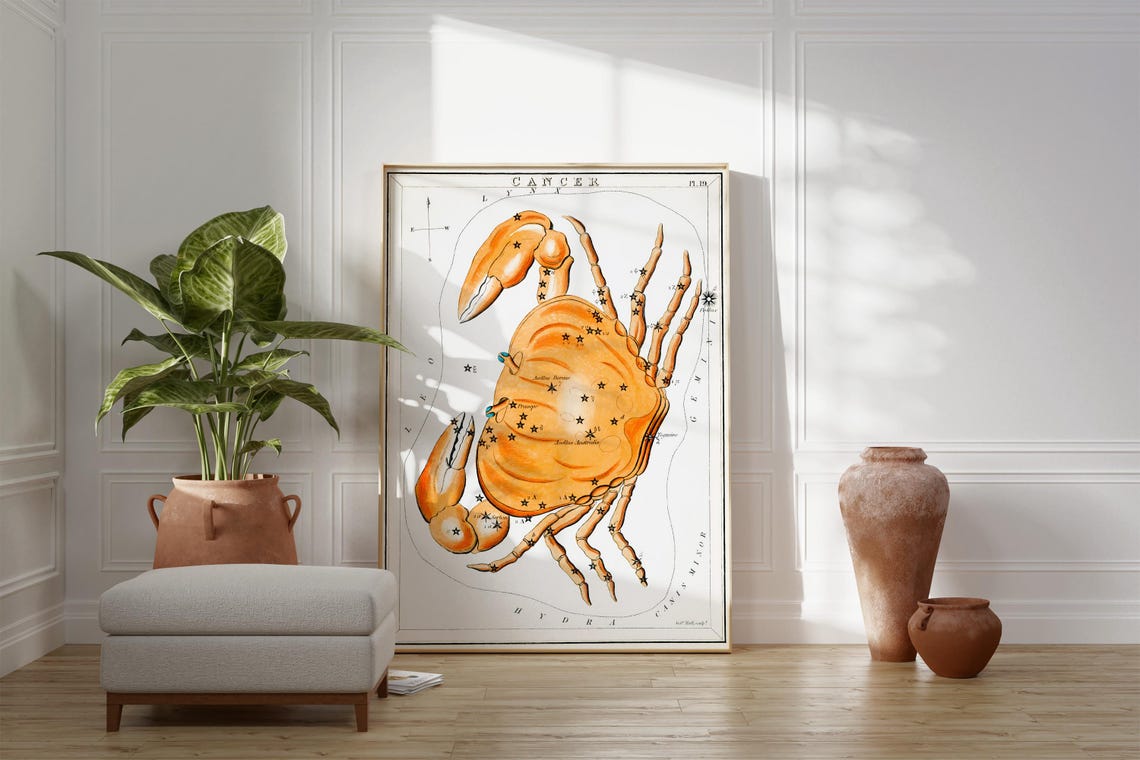 Cancer Zodiac Constellation Crab Vintage Celestial Star Chart Print - Image 2