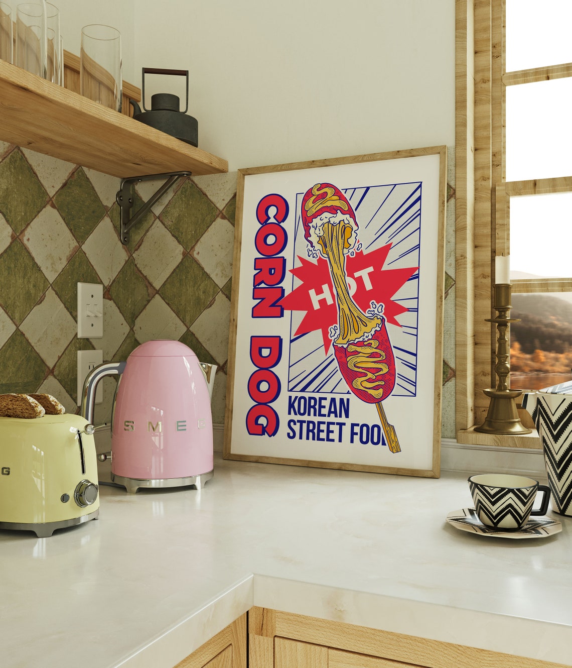 Korean Corn Dog Pop Art Hot Street Food Red Blue Kitchen Wall Poster - Image 4