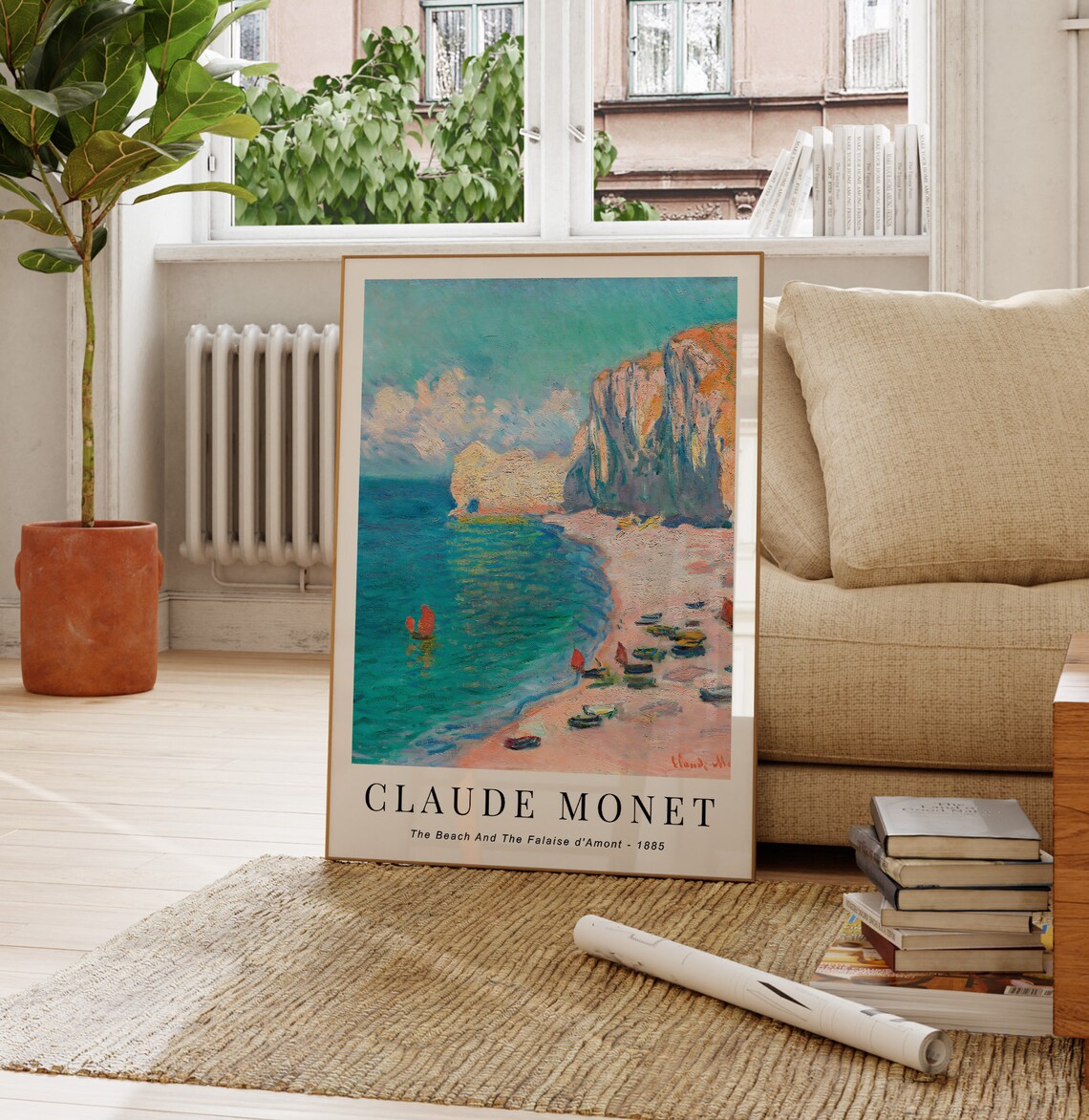 Monet The Beach And The Falaise dAmont 1885 Turquoise Sea Print - Image 4