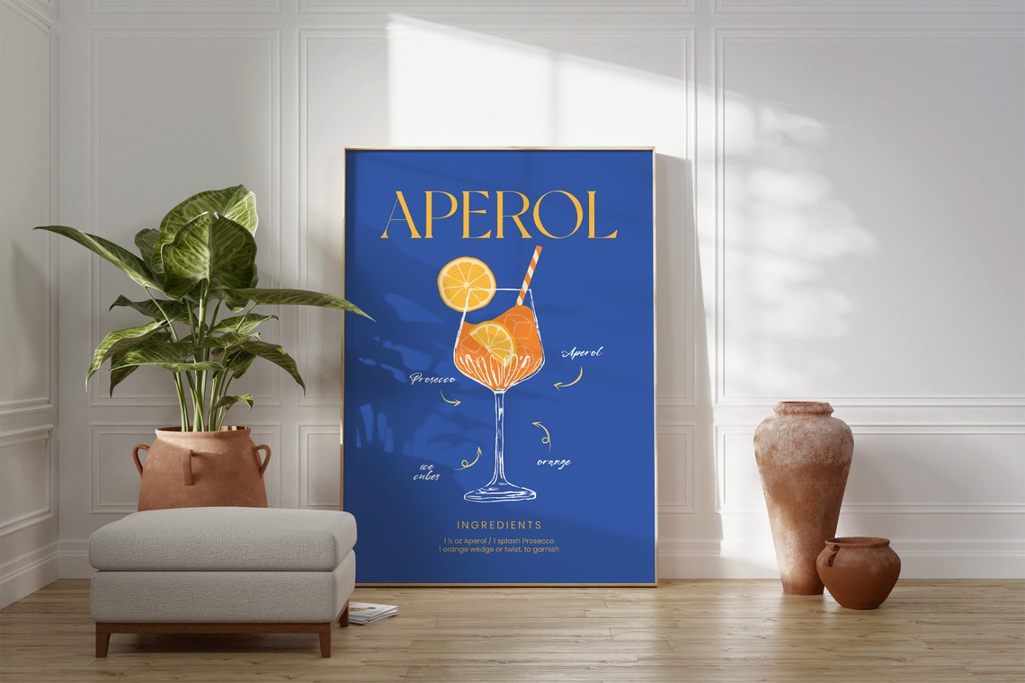 Aperol Spritz Ingredients Chart Blue Cocktail Bar Wall Art Poster - Image 3