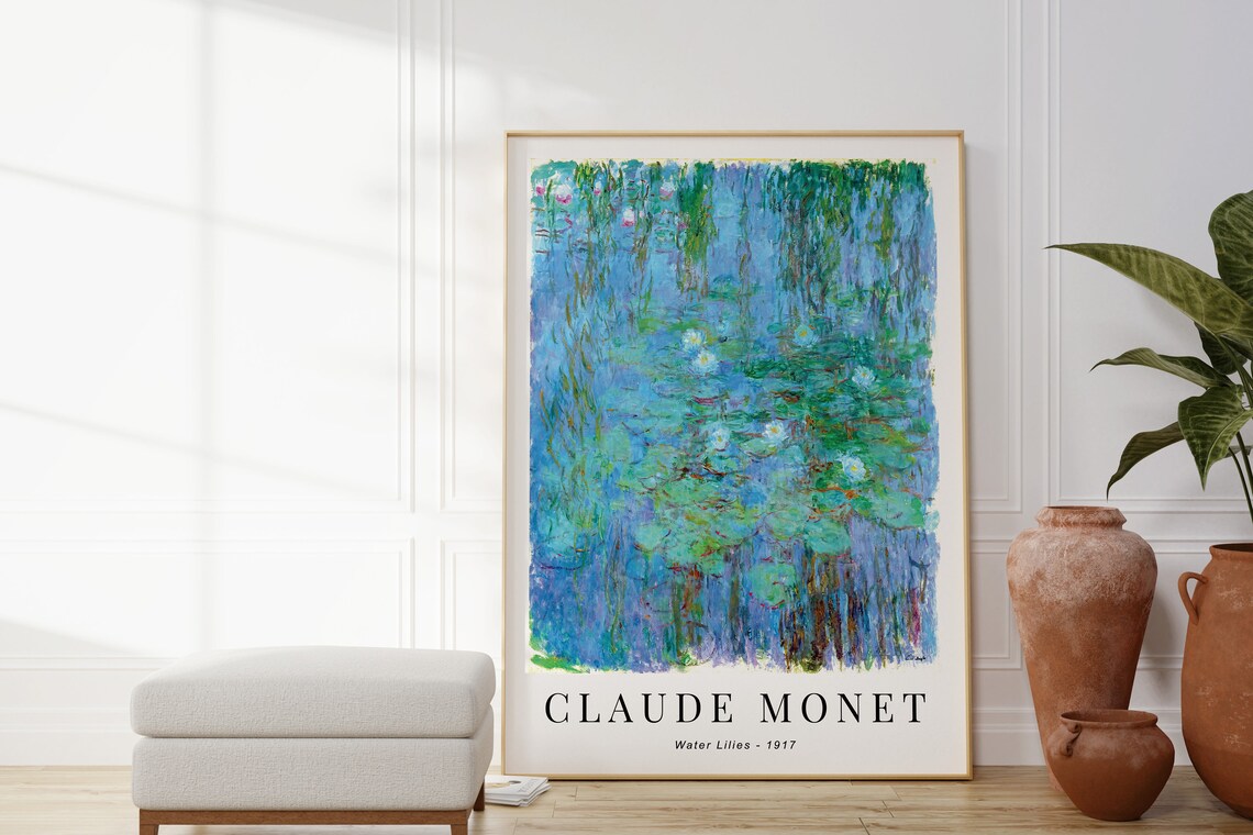 Claude Monet Water Lilies 1917 Weeping Willow Reflections Blue Pond Poster - Image 4