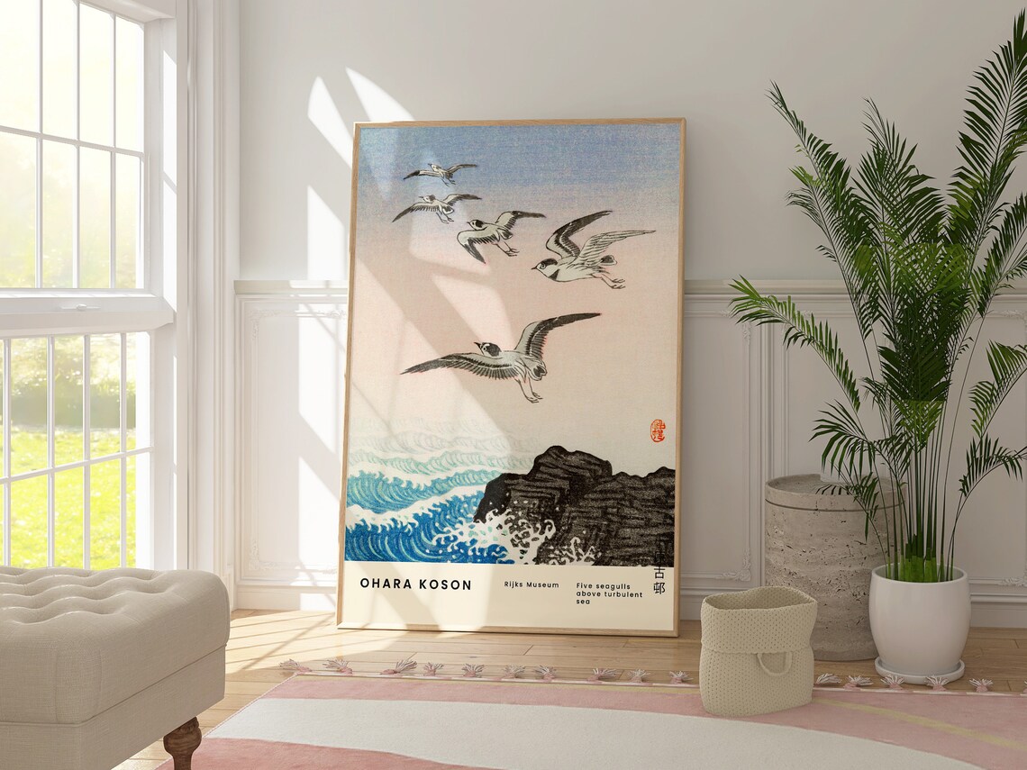 Ohara Koson Five Seagulls Above Sea Art Print - Image 4