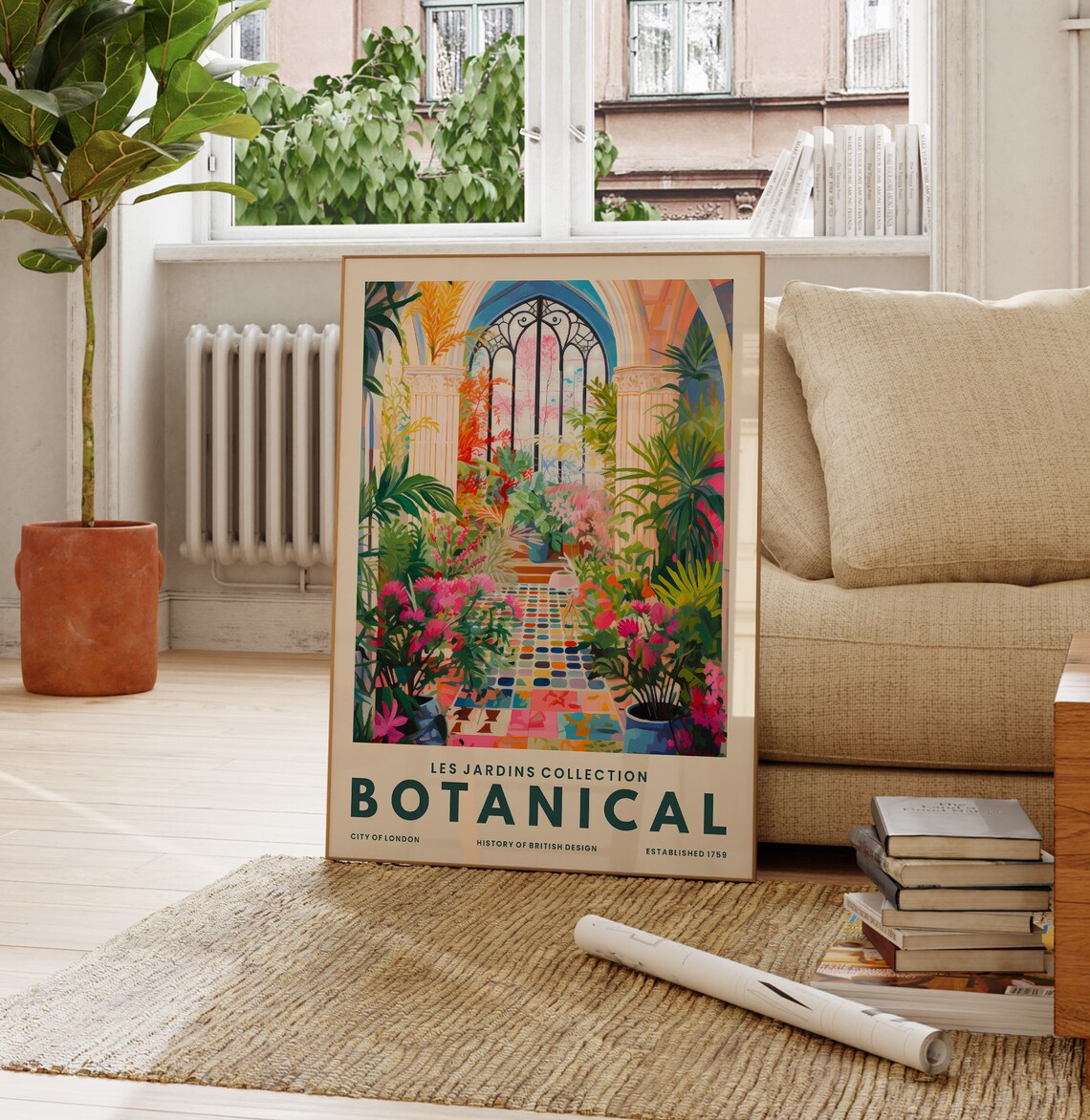 Les Jardins Botanical Glasshouse Pink Flowers London Art Poster - Image 3