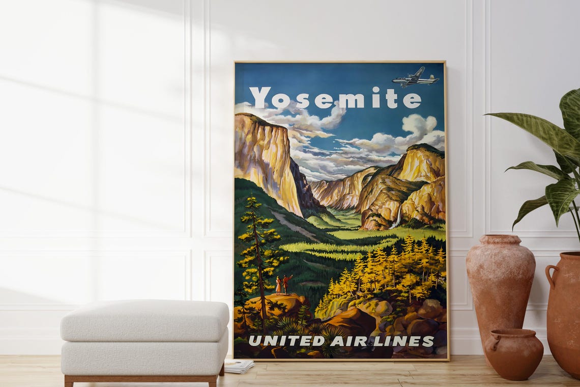 Yosemite Valley United Air Lines Vintage Travel Scenic Cliffs Print - Image 4