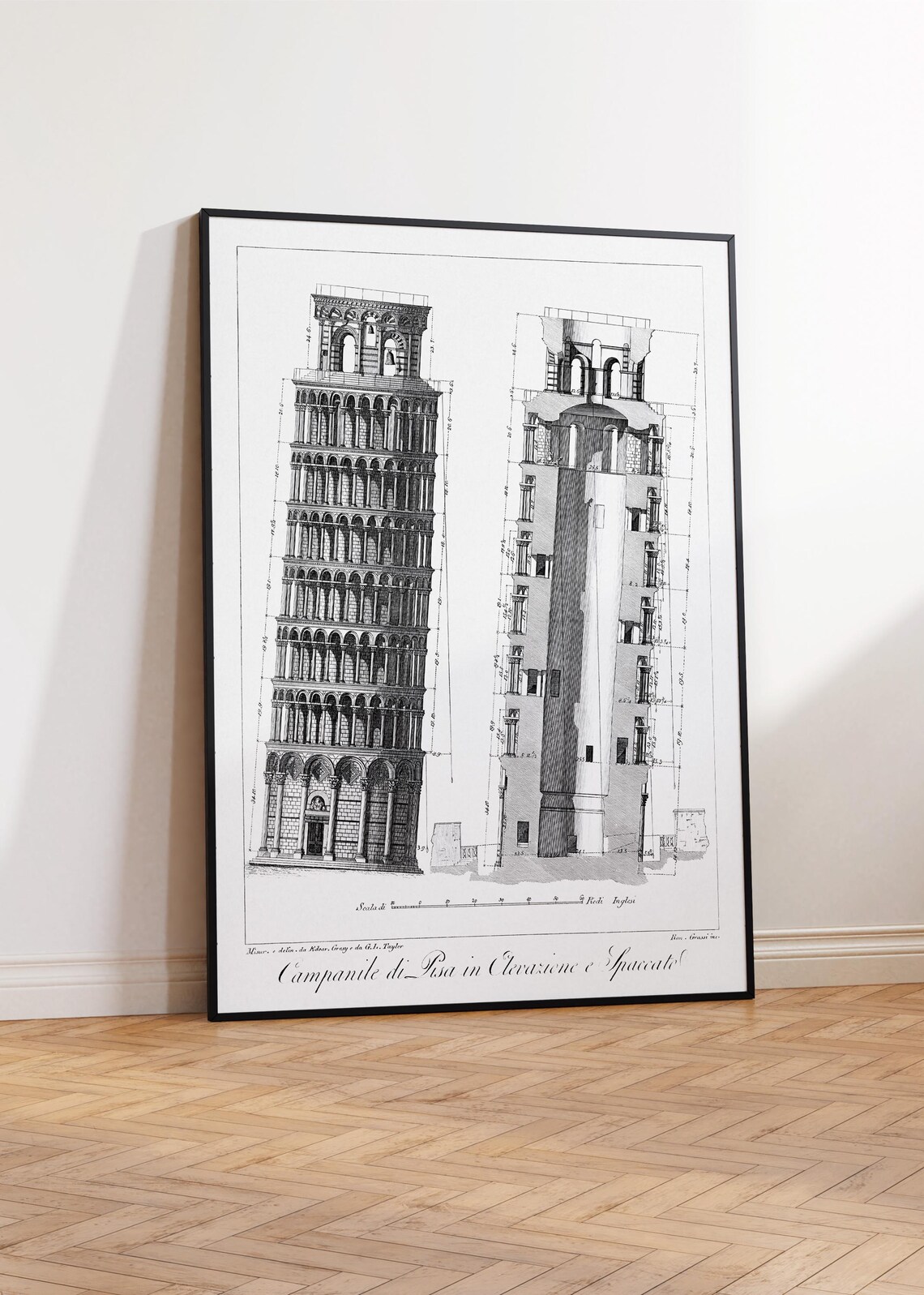 Leaning Tower Of Pisa Blueprint Art Print, Italy - Image 4