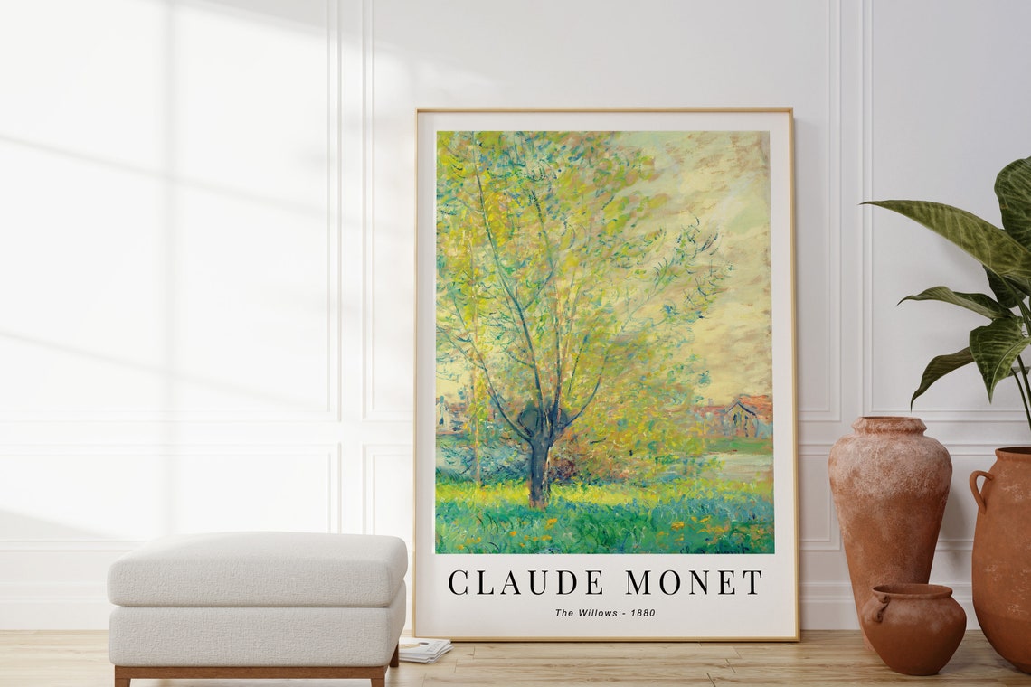 Claude Monet The Willows 1880 Spring Tree Green Meadow Village Poster - Image 3