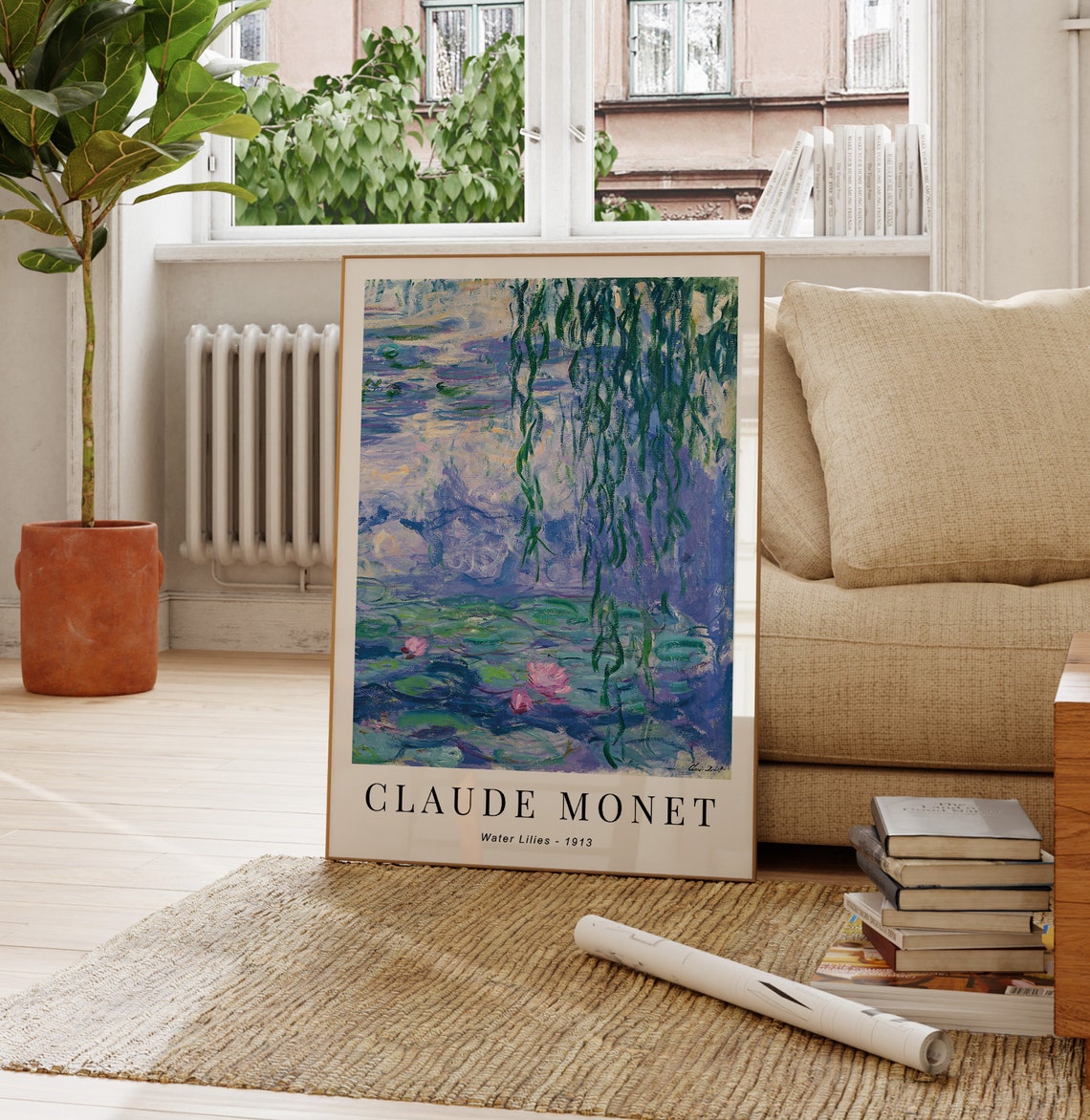 Claude Monet Water Lilies 1913 Weeping Willow Purple Blue Pond Poster - Image 4