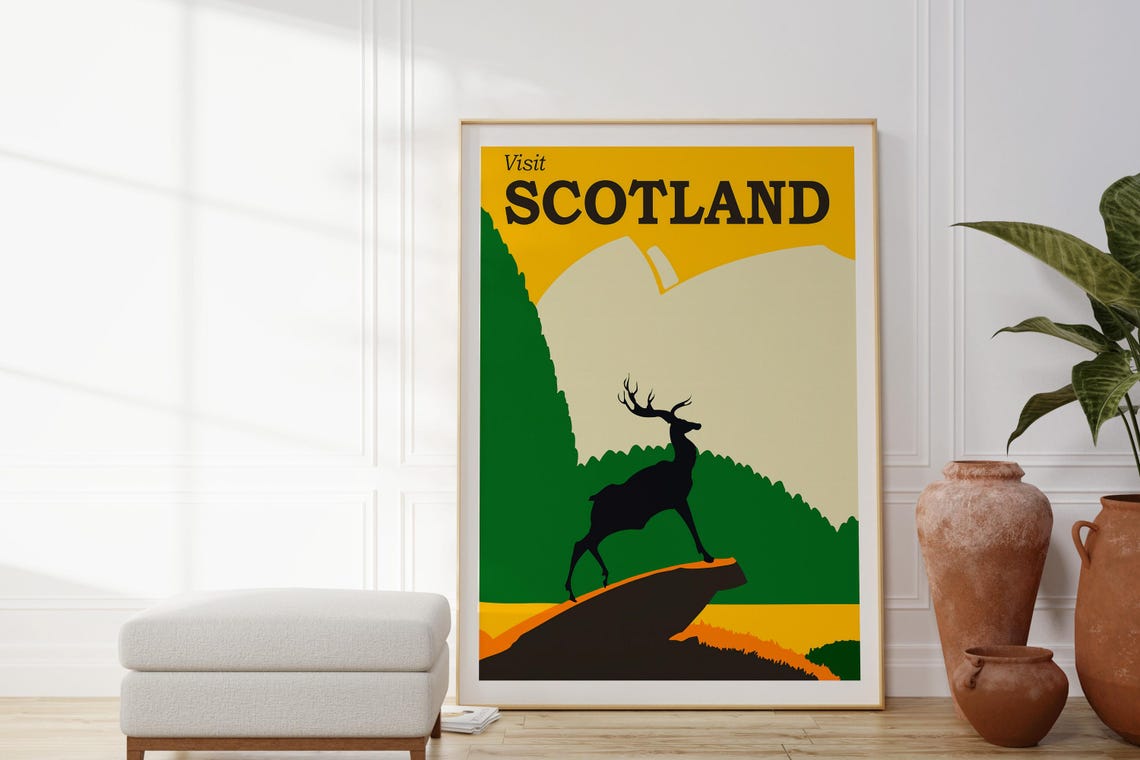 Visit Scotland Stag Mountain Vista Retro Minimalist Travel Poster - Image 4