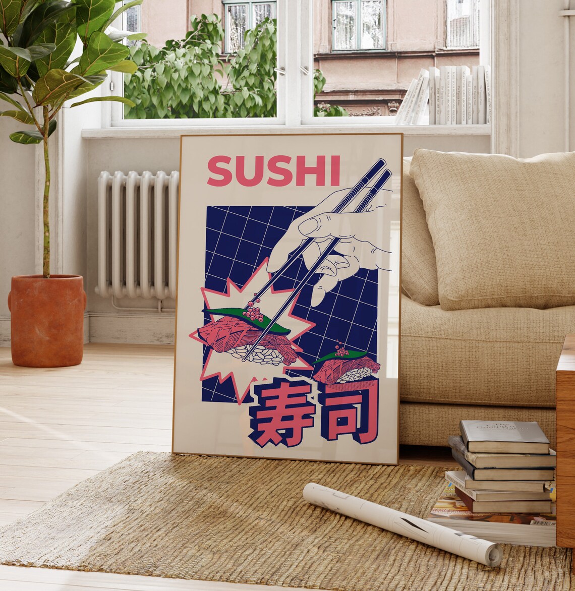 Tuna Nigiri Sushi With Chopsticks Retro Japanese Pop Art Food Poster - Image 3
