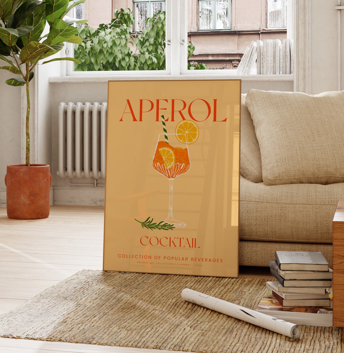 Aperol Spritz Cocktail Illustration Elegant Orange Bar Wall Art Poster - Image 3