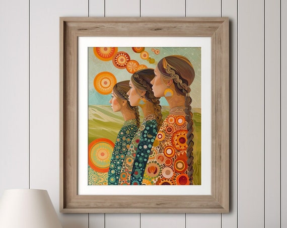 Spirit Sisters Art Print Indigenous Women Cultural Wall Decor