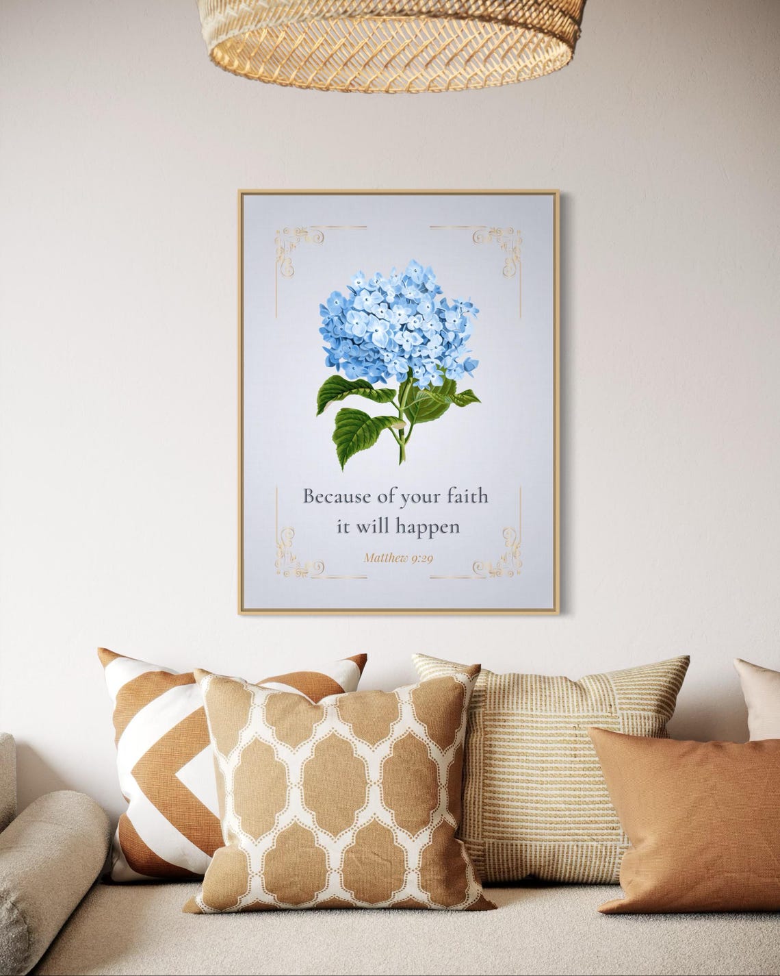 Because of Your Faith It Will Happen Light Blue Hydrangea Poster - Image 3