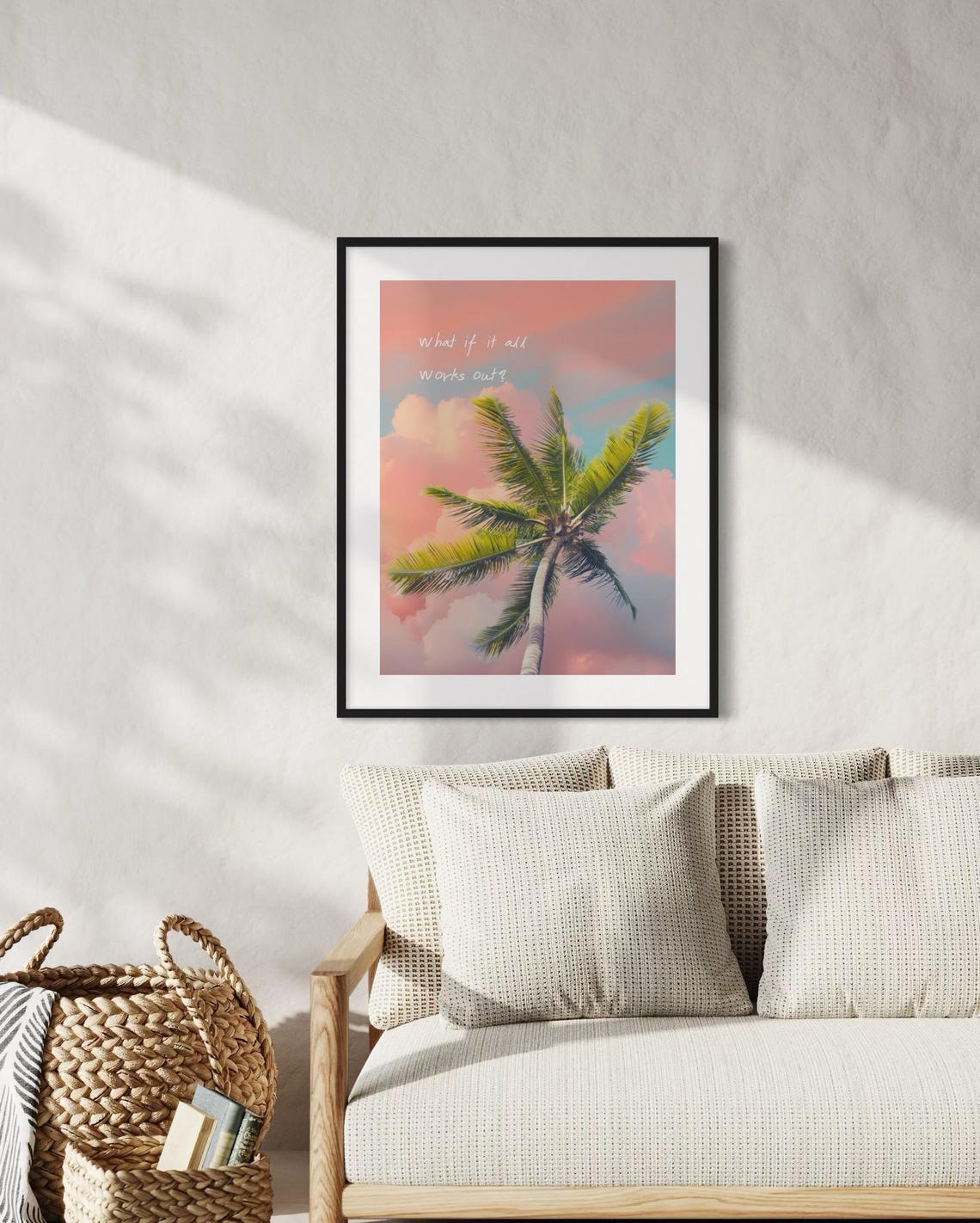 What If It All Works Out Pink Palm Tree Sunset Sky Quote Poster - Image 4