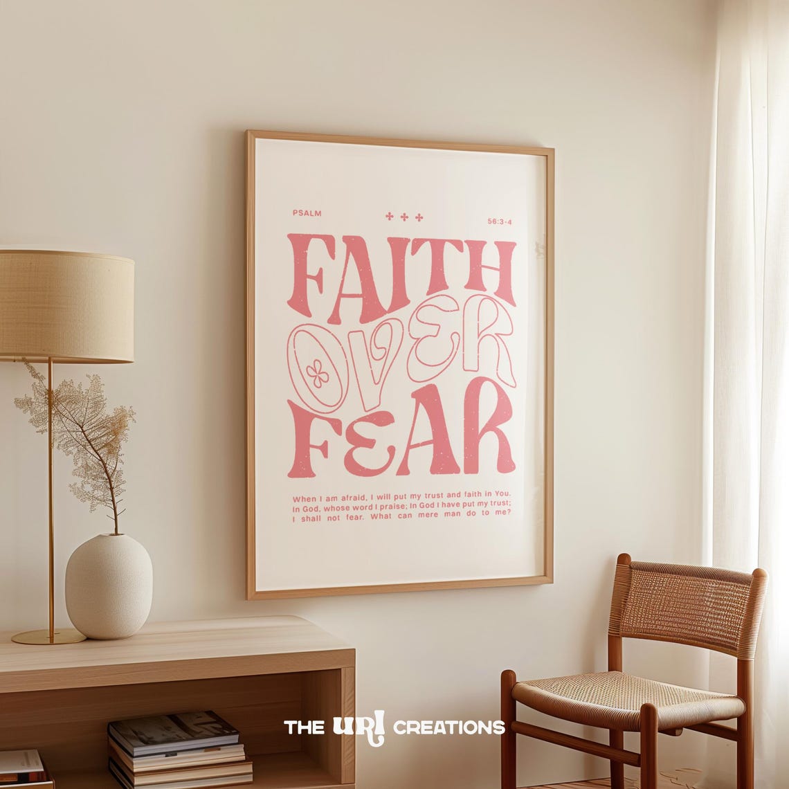 Faith Over Fear Retro Bold Pink Typography Psalm 56 Verse Poster - Image 3