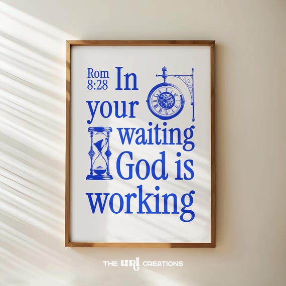 Retro Christian Wall Art Blue Bible Verse Print Daily Affirmation Quote Poster Trendy Scripture Prints Aesthetic Dorm Room Decor