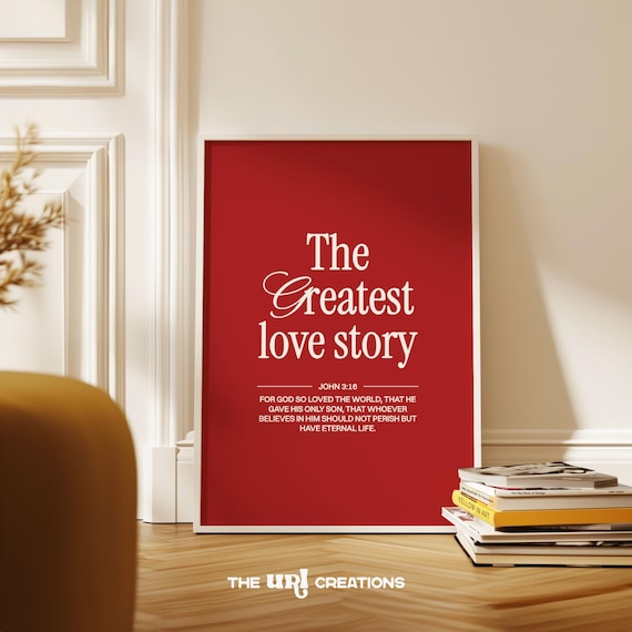 The Greatest Love Story John 316 Bold Red Scripture Art Poster