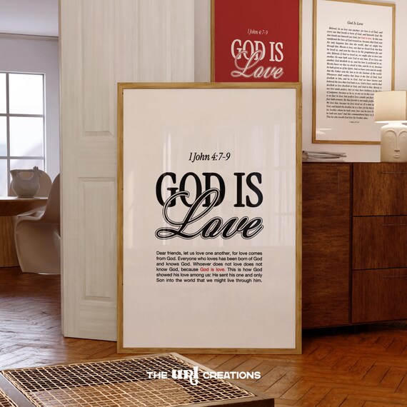 Modern God Is Love Black Script Typography 1 John 4:7-9 Poster