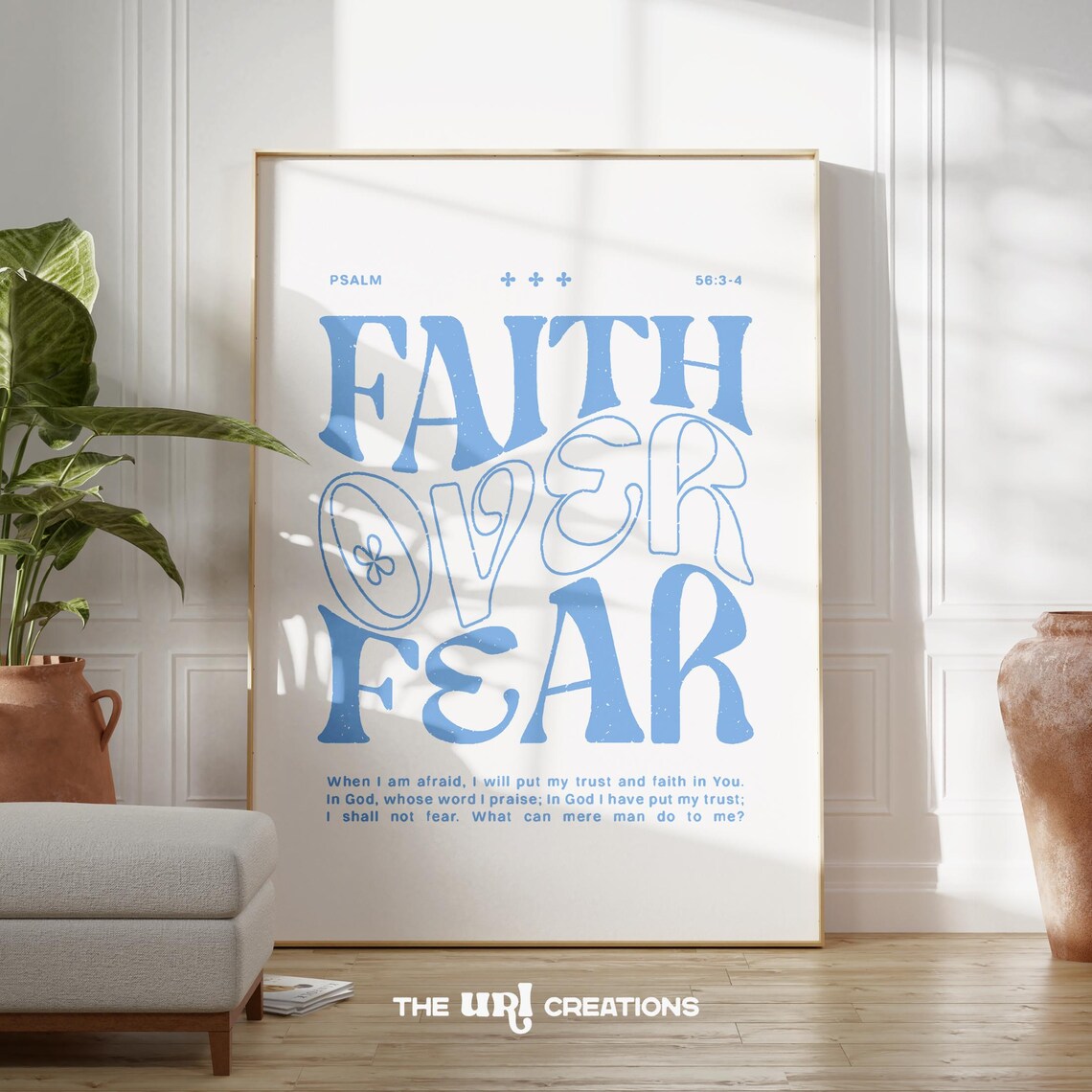 Faith Over Fear Bold Retro Blue Typography Christian Quote Psalm Poster - Image 4
