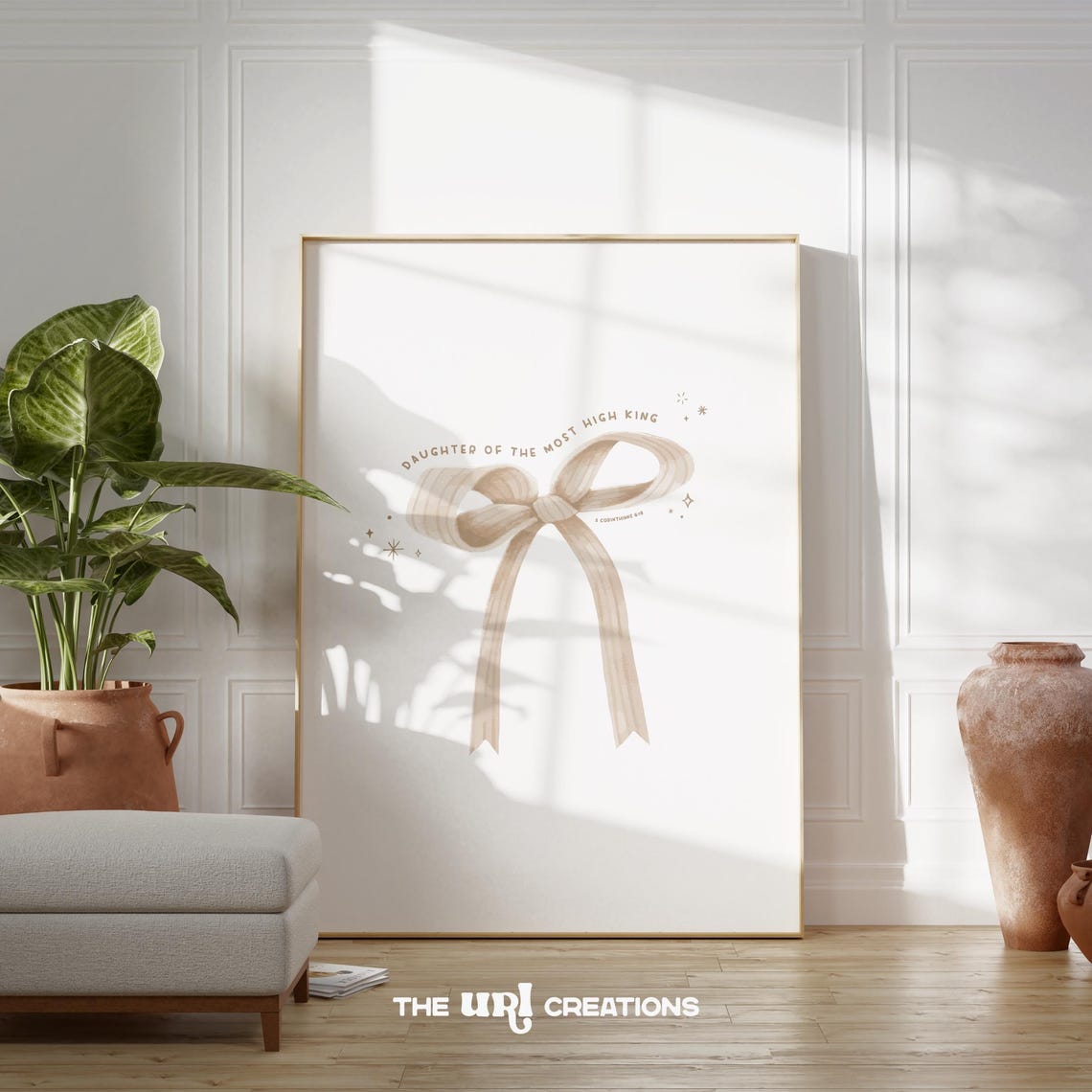 Christian Wall Art Beige Bow Print Daughter Of The King Bible Verse Poster Affirmation Coquette Scripture Home Room Decor Gift - Image 4
