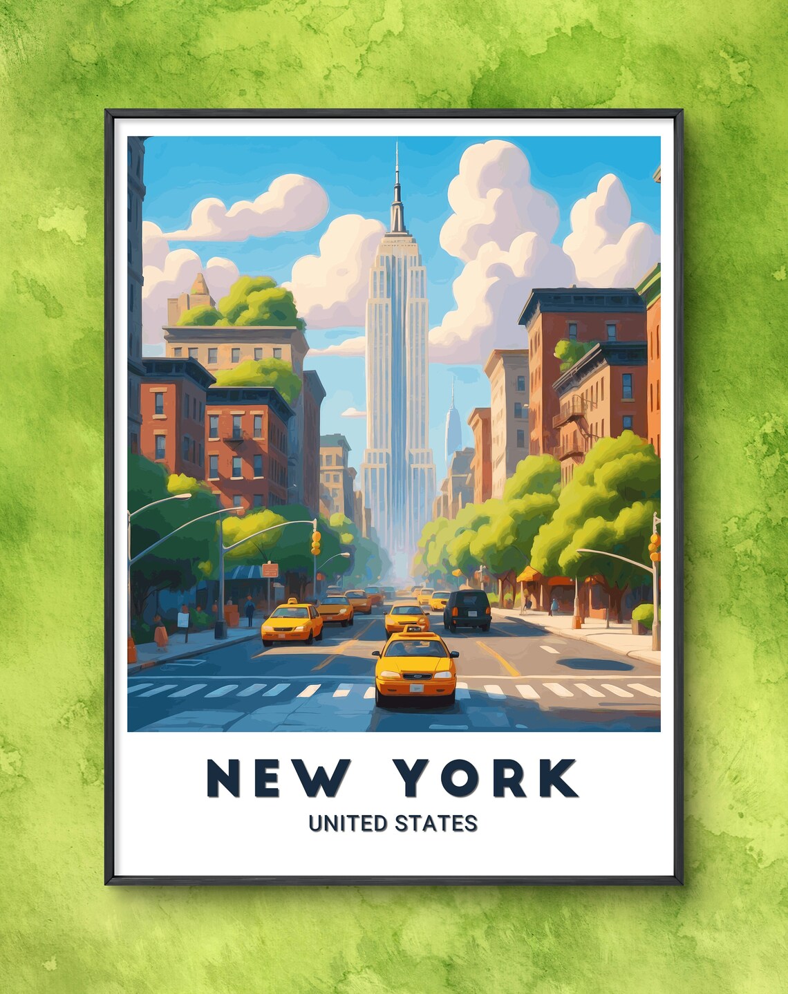New York Empire State Building Yellow Taxis Street Scene Poster